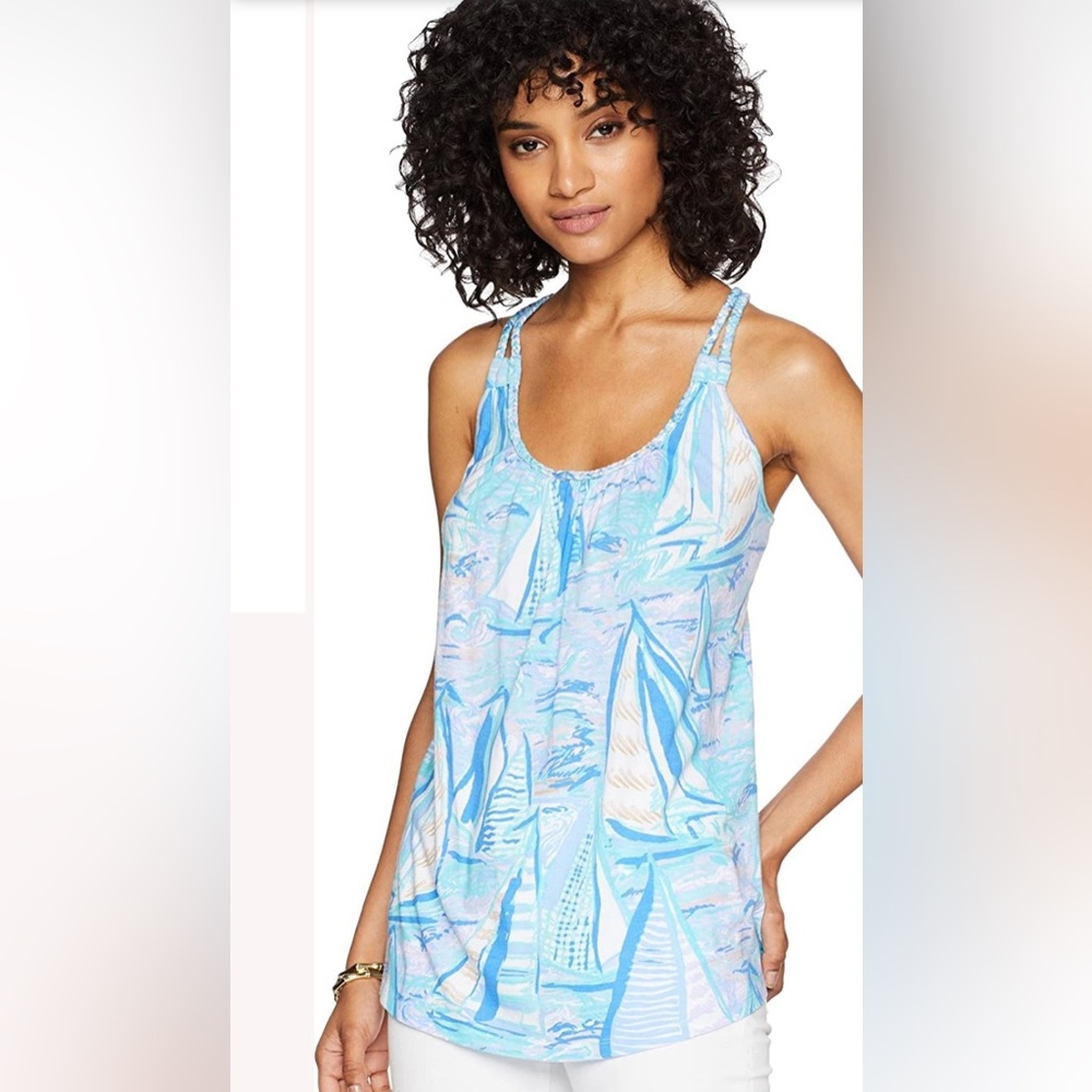 Lilly Pulitzer Blue and White Graphic Tank Top